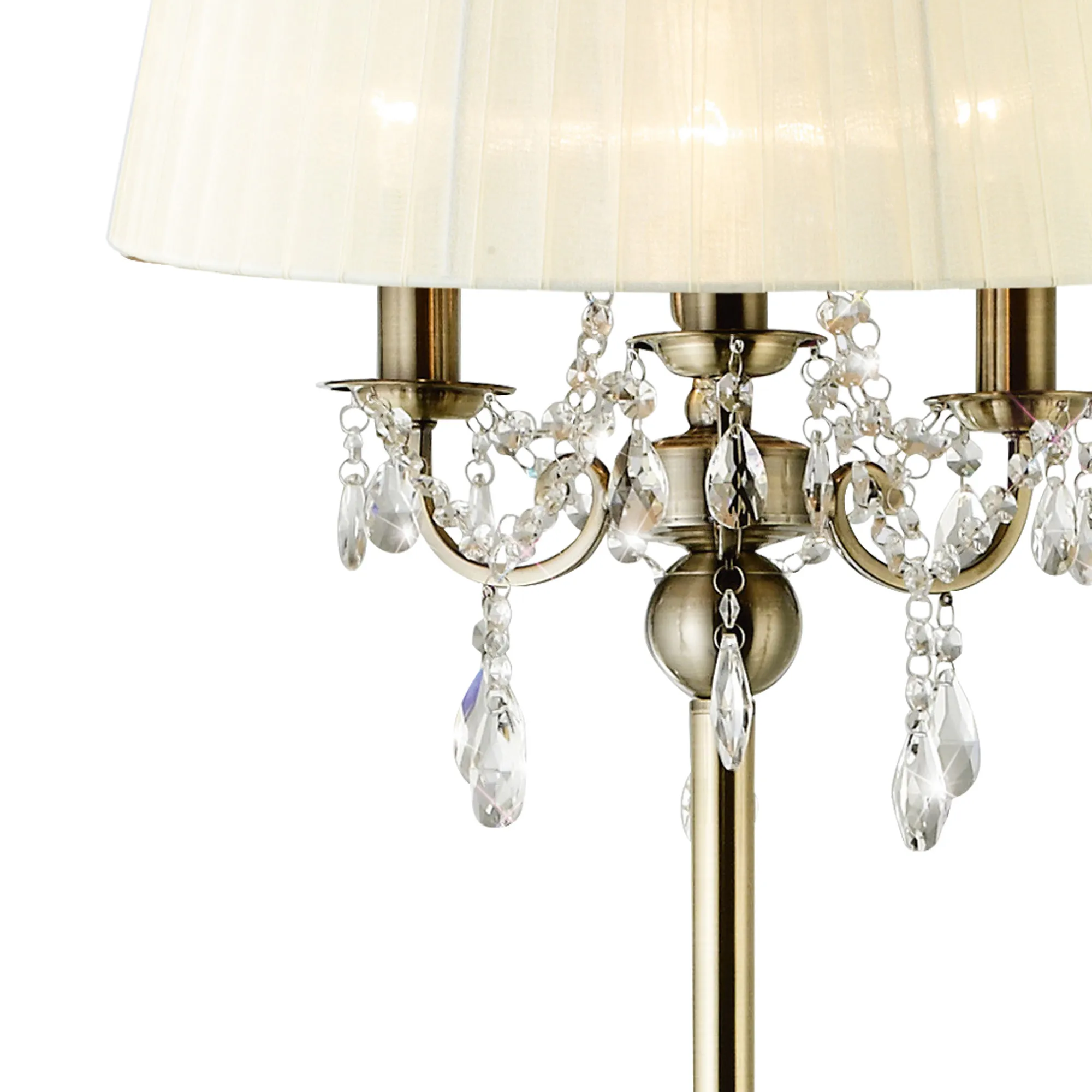 Olivia Crystal 163cm Floor Lamp 3 Light IL30066/CR  Diyas Olivia Antique Brass-Ivory Cream
